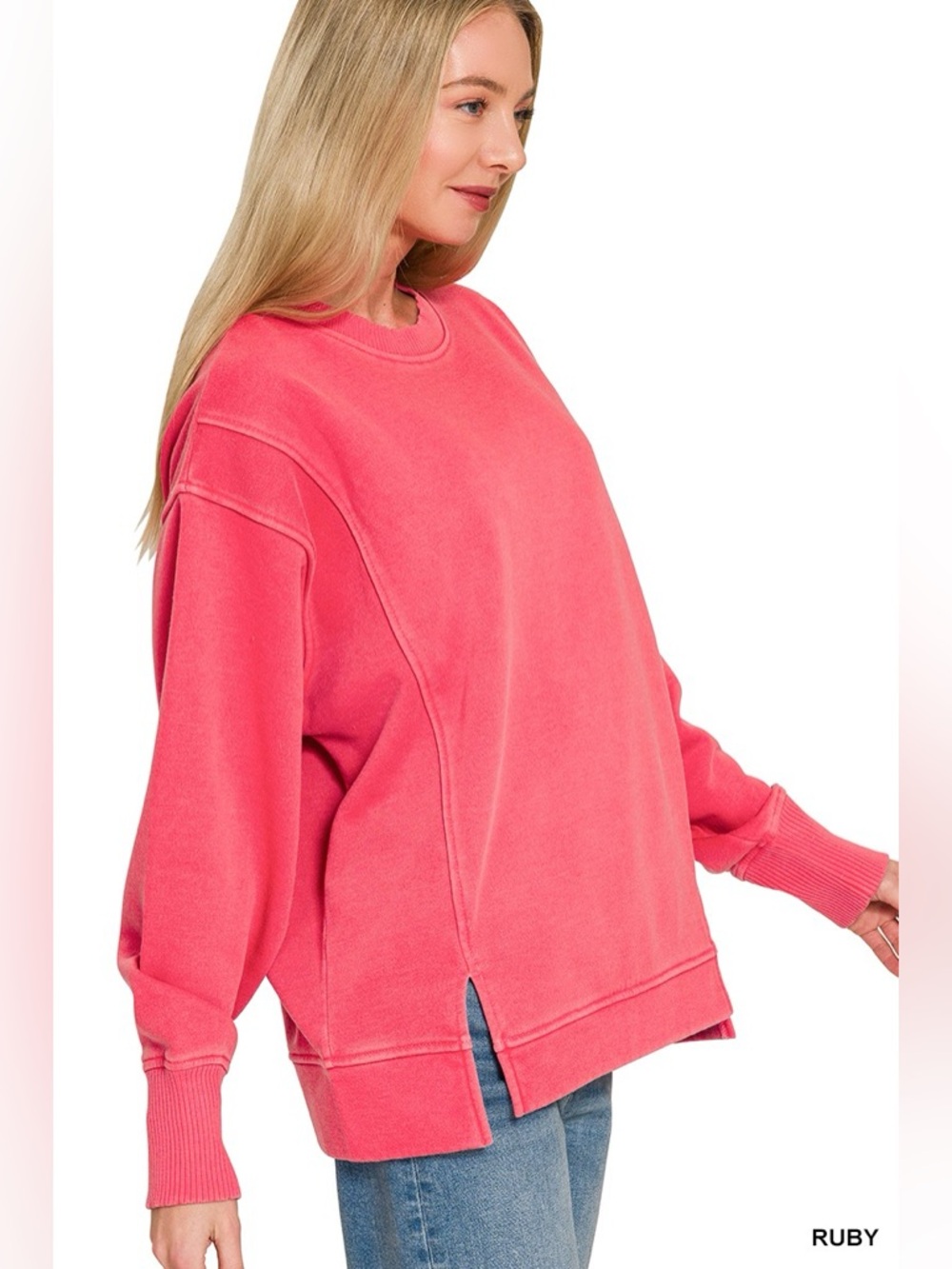 Zenana Pigment Dye Exposed-seam Fleece Sweatshirt - Picture 2 of 4